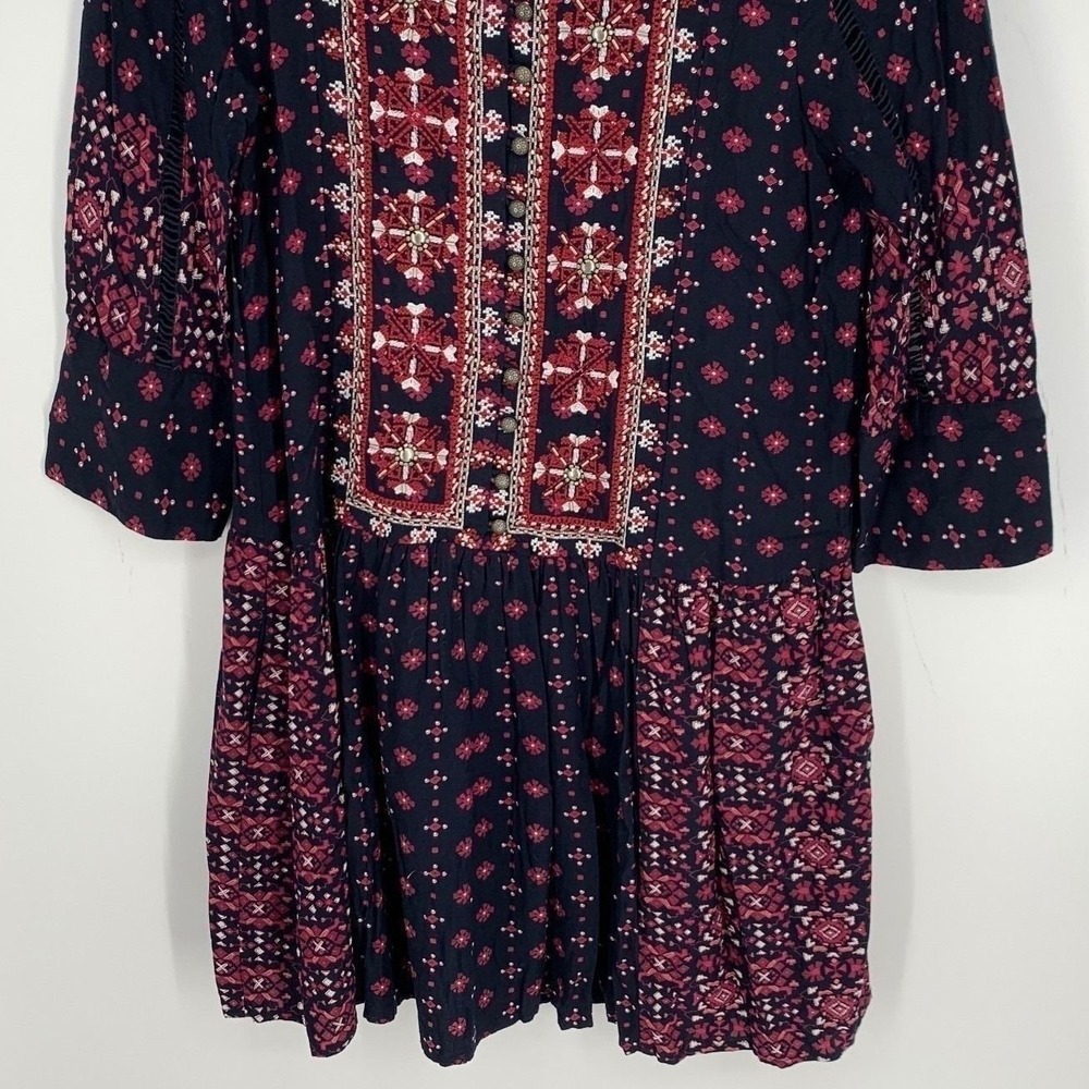 Vanessa Virginia for Anthropologie Navy Embroidered Beaded Boho Dress Small - Picture 5 of 7